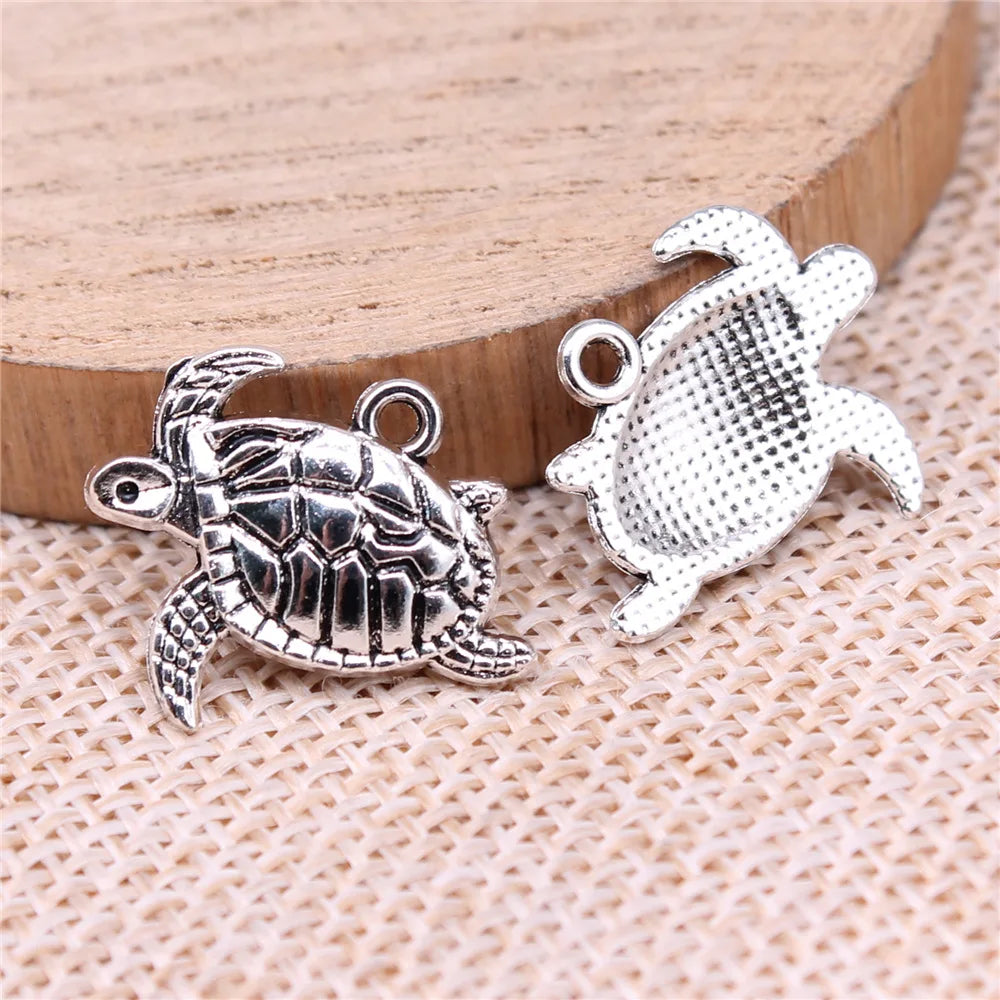 20x13mm 1.5g Antique Silver Zinc Alloy Sea Turtle Charm Pendant for Necklace Bracelet Making