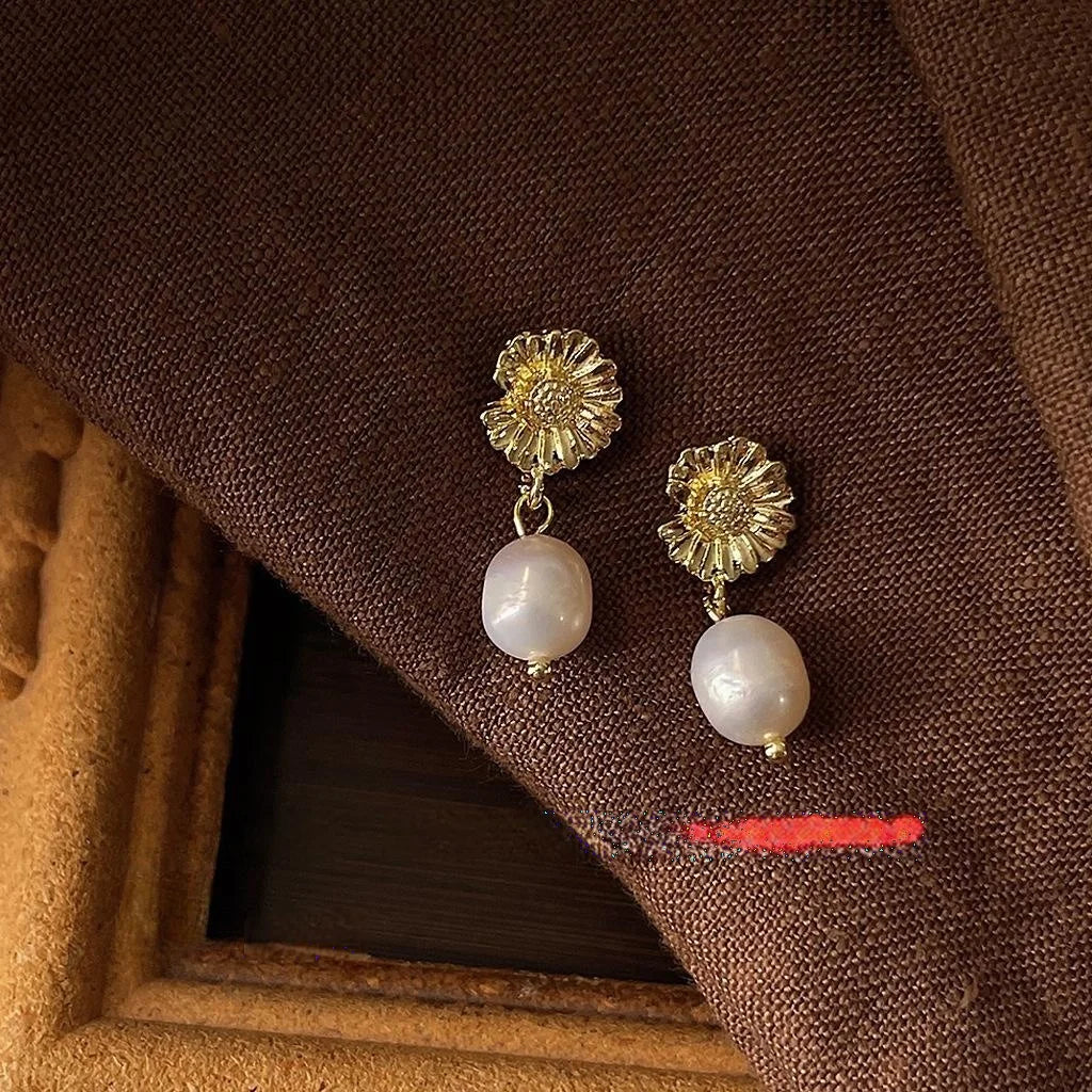 Natural Freshwater Pearl Geometric Vintage Handmade Drop Earrings For Women