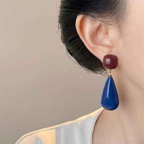 Hong Kong Style Waterdrop Tassel Drop Earrings For Women, Copper Resin