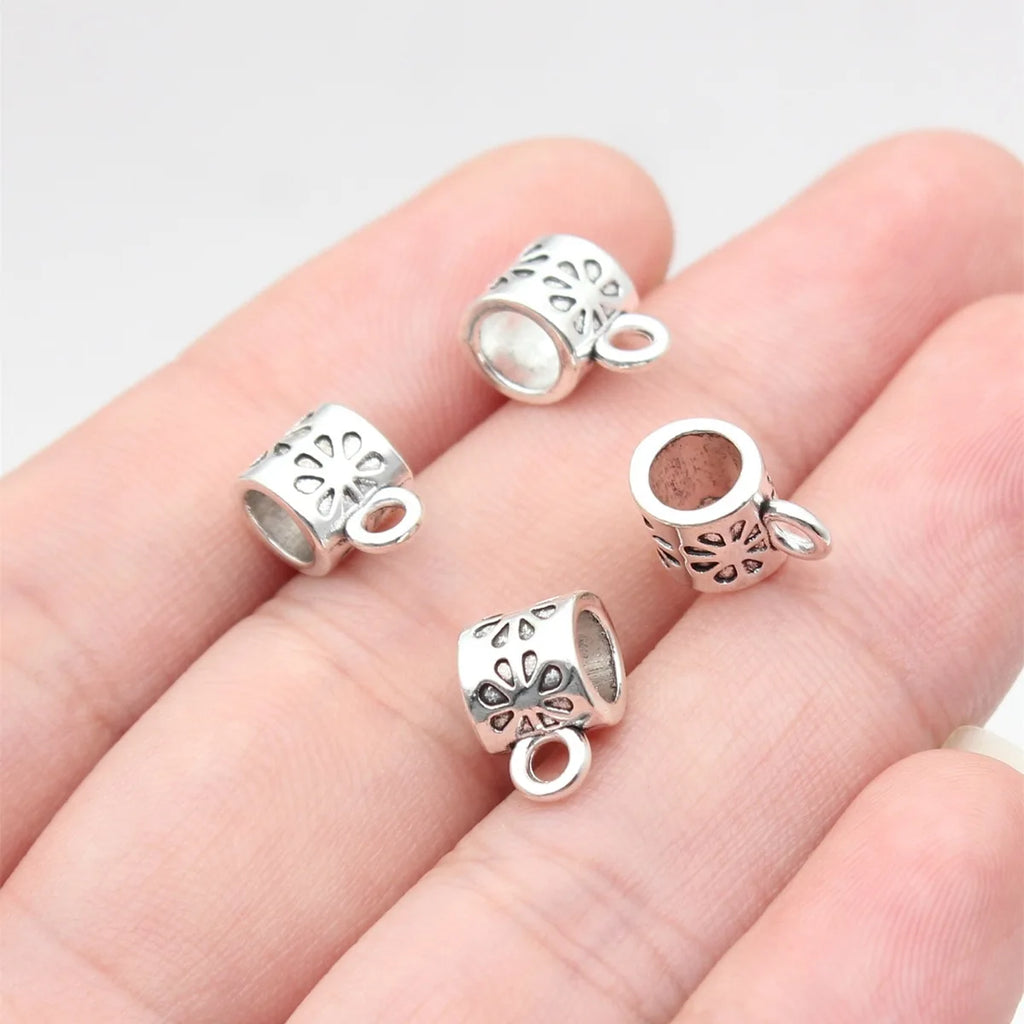 11x6.7x6.7mm 0.8g Antique Silver Zinc Alloy Three-Hole Bail Connector Charm for DIY Pendant Jewelry Making