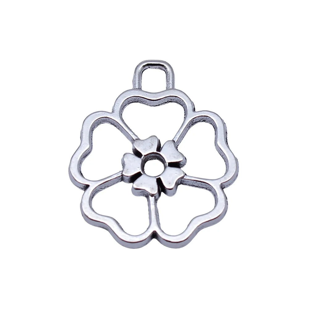 28x23mm 2.6g Antique Silver Zinc Alloy Flower Charm Pendant for DIY Necklace Bracelet Making