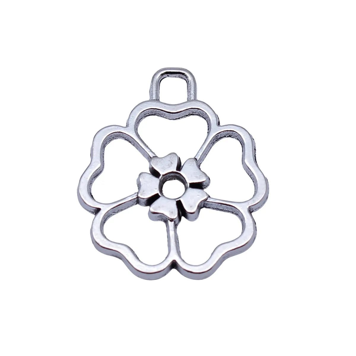 28x23mm 2.6g Antique Silver Zinc Alloy Flower Charm Pendant for DIY Necklace Bracelet Making
