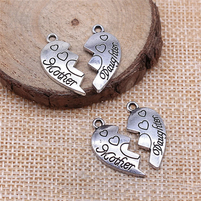 24x21mm 2.8g Zinc Alloy Mother and Daughter Heart Puzzle Charm Pendant for DIY Necklace Bracelet Making