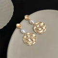 Vintage Baroque Freshwater Pearl Geometric Copper Drop Earrings With Matte Round Design