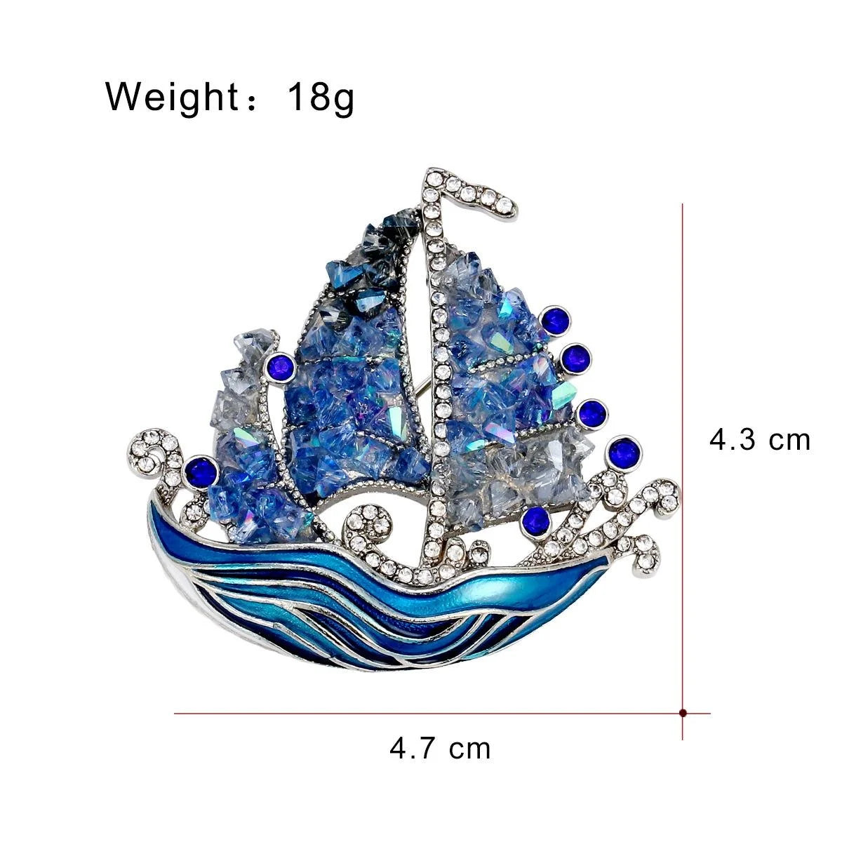 Luxury Blue Enamel Sailboat Brooch With Crystal Rhinestone Sails, Elegant Lapel Pin Corsage Gift
