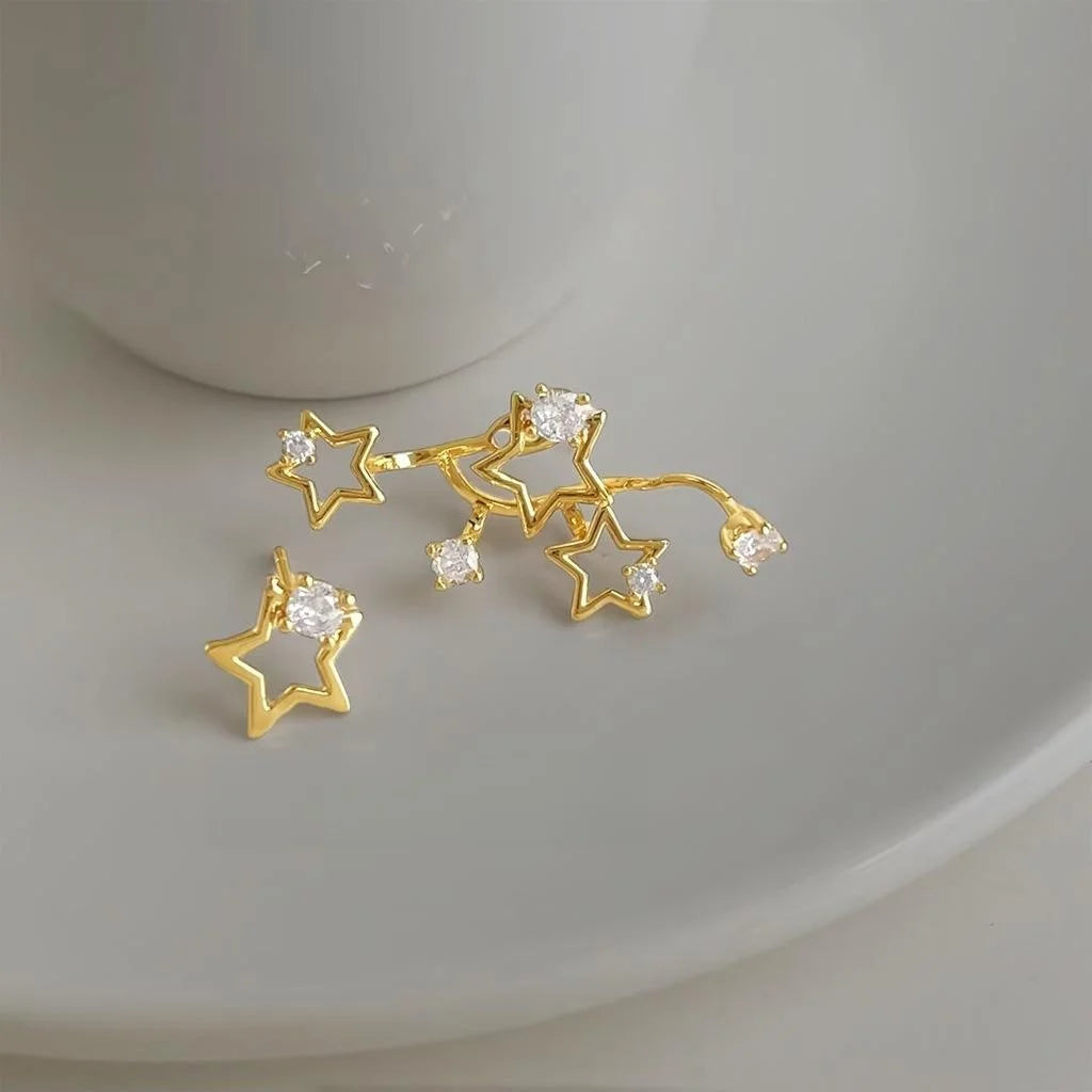 Asymmetric Star Zircon Copper Drop Earrings Style Galaxy Micro Pave Jewelry
