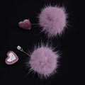 Pink Mink Fur Pom Pom Drop Stud & Clip On No Piercing Alloy Ball Dangle Winter Earrings