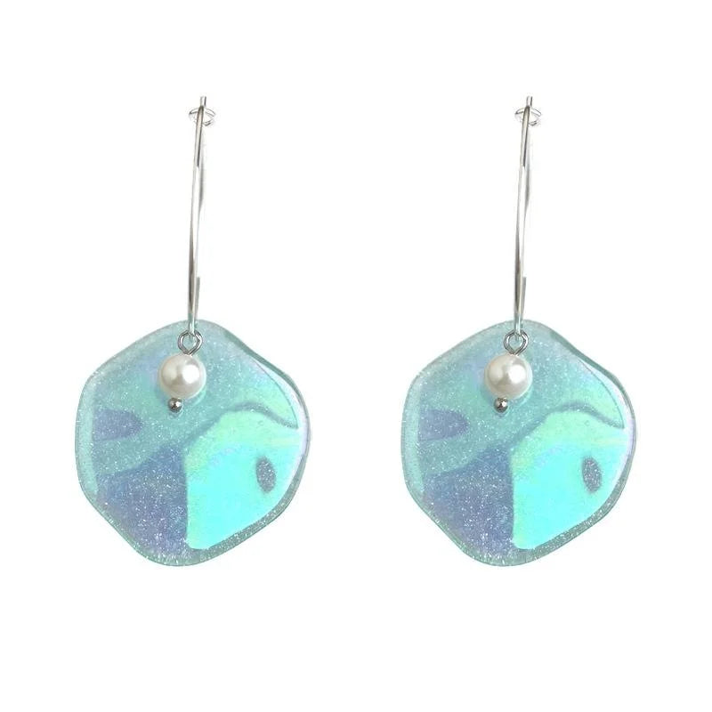 Ocean Vacation Irregular Geometric Acrylic And Glass Pearl Drop Earrings For Women