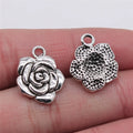 15x18mm 2g Antique Silver Zinc Alloy Rose Flower Charm Pendant for Bracelet Necklace Making