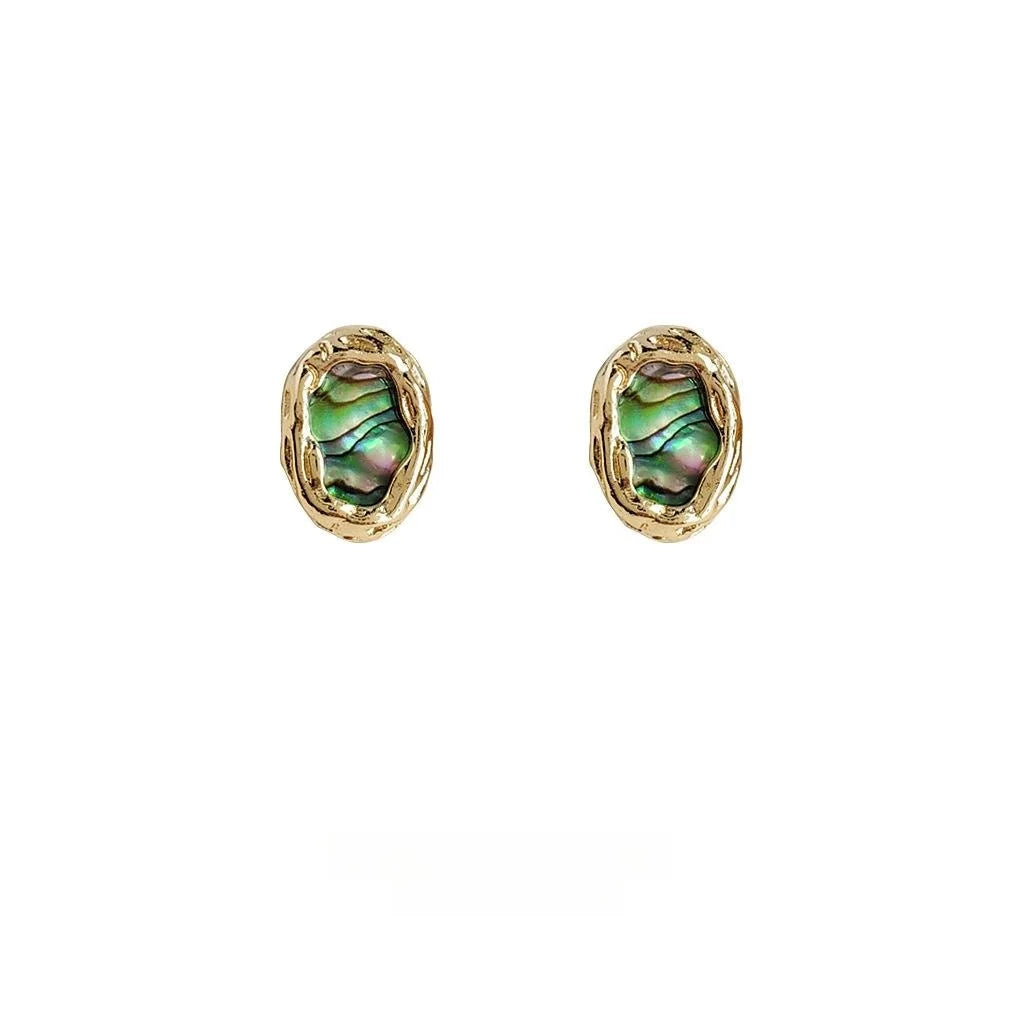 Luxury 14K Gold Plated Copper Abalone Shell Baroque Stud Earrings