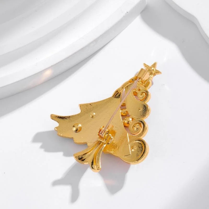 Elegant Christmas Tree Enamel Rhinestone Alloy Brooch, Festive Lapel Pin Corsage For Coat Suit Gift