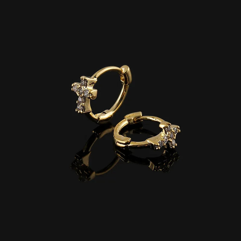 Elegant Mini Cross Rhinestone Spiral Hoop Stud & Clip On No Piercing Commuter Ear Cuff Earrings