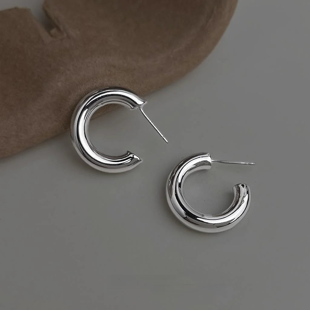 Minimalist Smooth Hollow Round Geometric Copper Drop Earrings Fashion Metal Jewelry