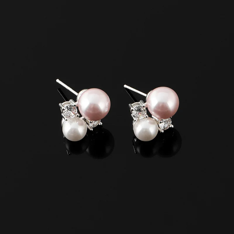 Elegant Pink Pearl Rhinestone Cluster Spiral Stud & Clip On No Piercing Korean Fashion Earrings