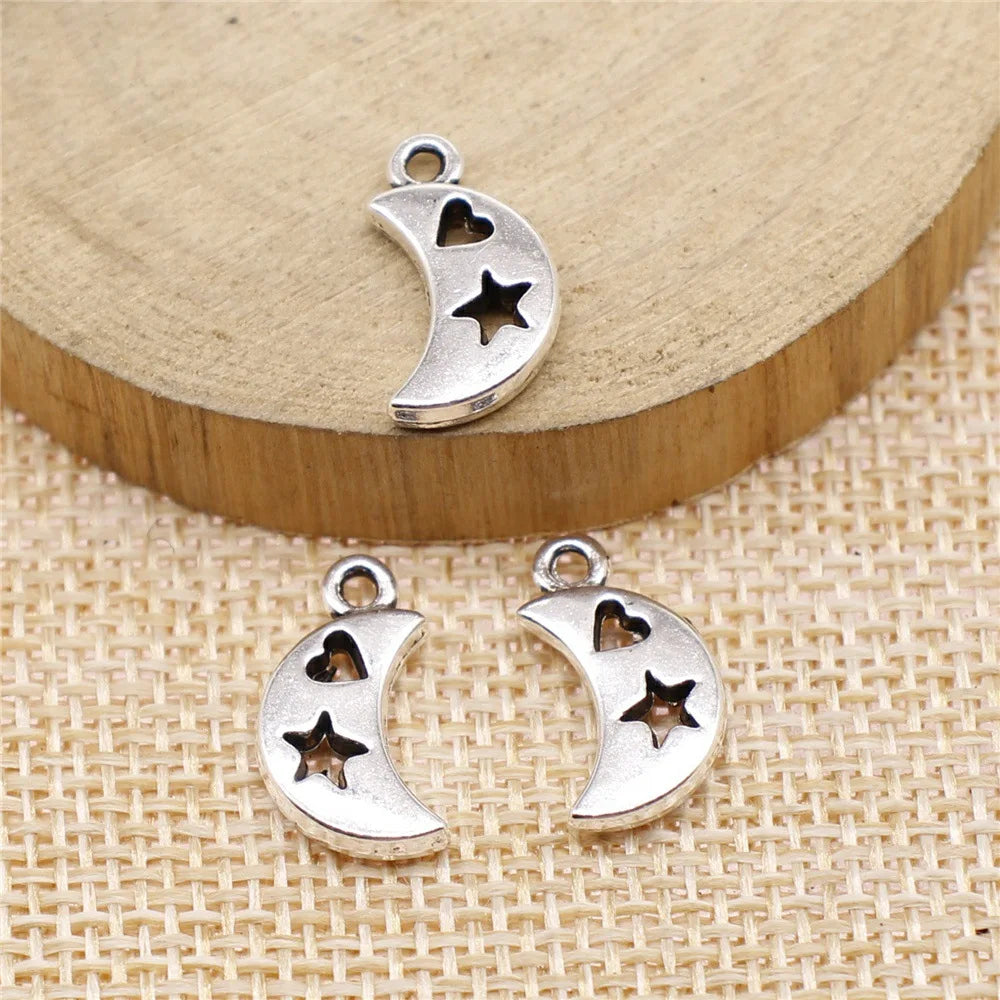 9x17mm 1.3g Multicolor Zinc Alloy Heart Moon Star Charm Pendant for DIY Jewelry Making
