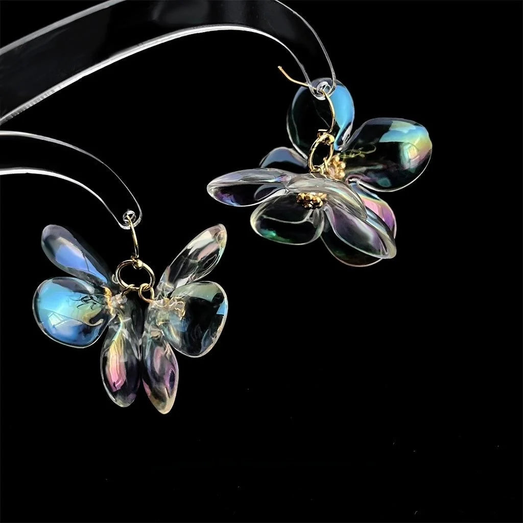 Iridescent Acrylic Colorful Flower Drop Earrings Fairy Style Summer Vacation Jewelry
