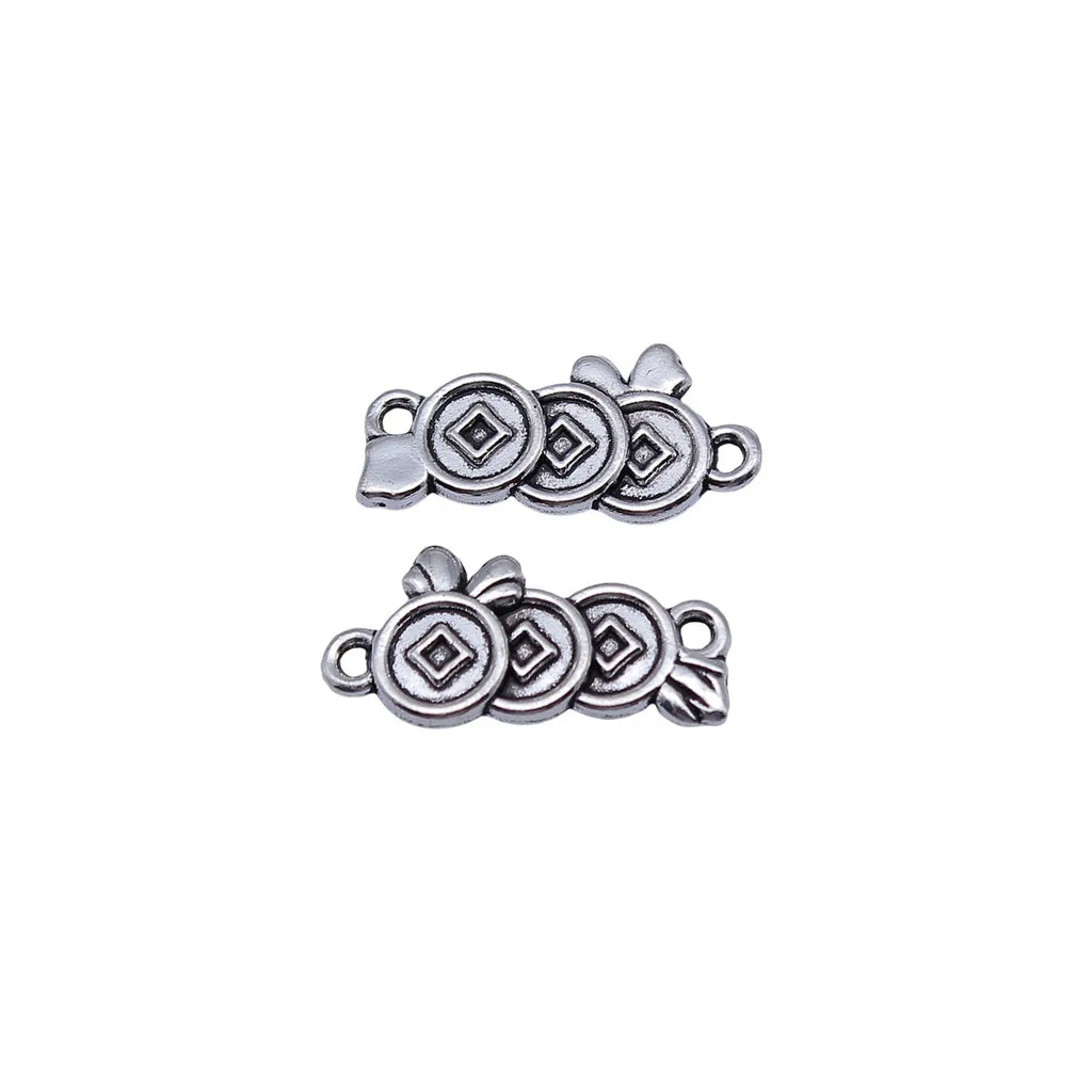 20x10mm 1.25g Antique Silver Zinc Alloy Chinese Coin Connector Charm for DIY Necklace Bracelet