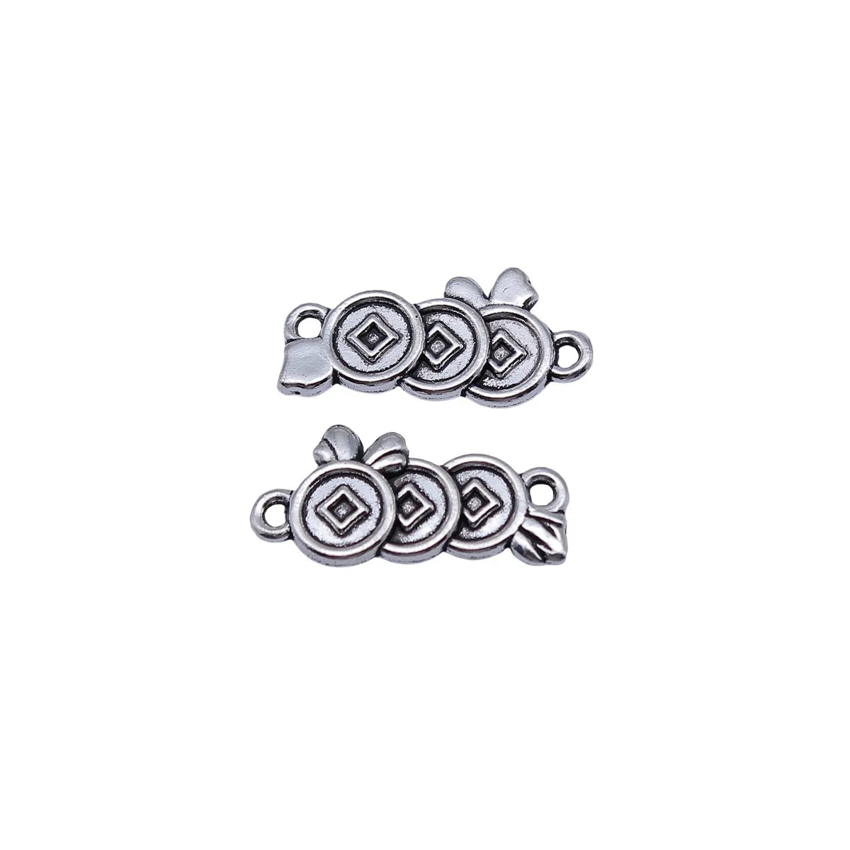 20x10mm 1.25g Antique Silver Zinc Alloy Chinese Coin Connector Charm for DIY Necklace Bracelet
