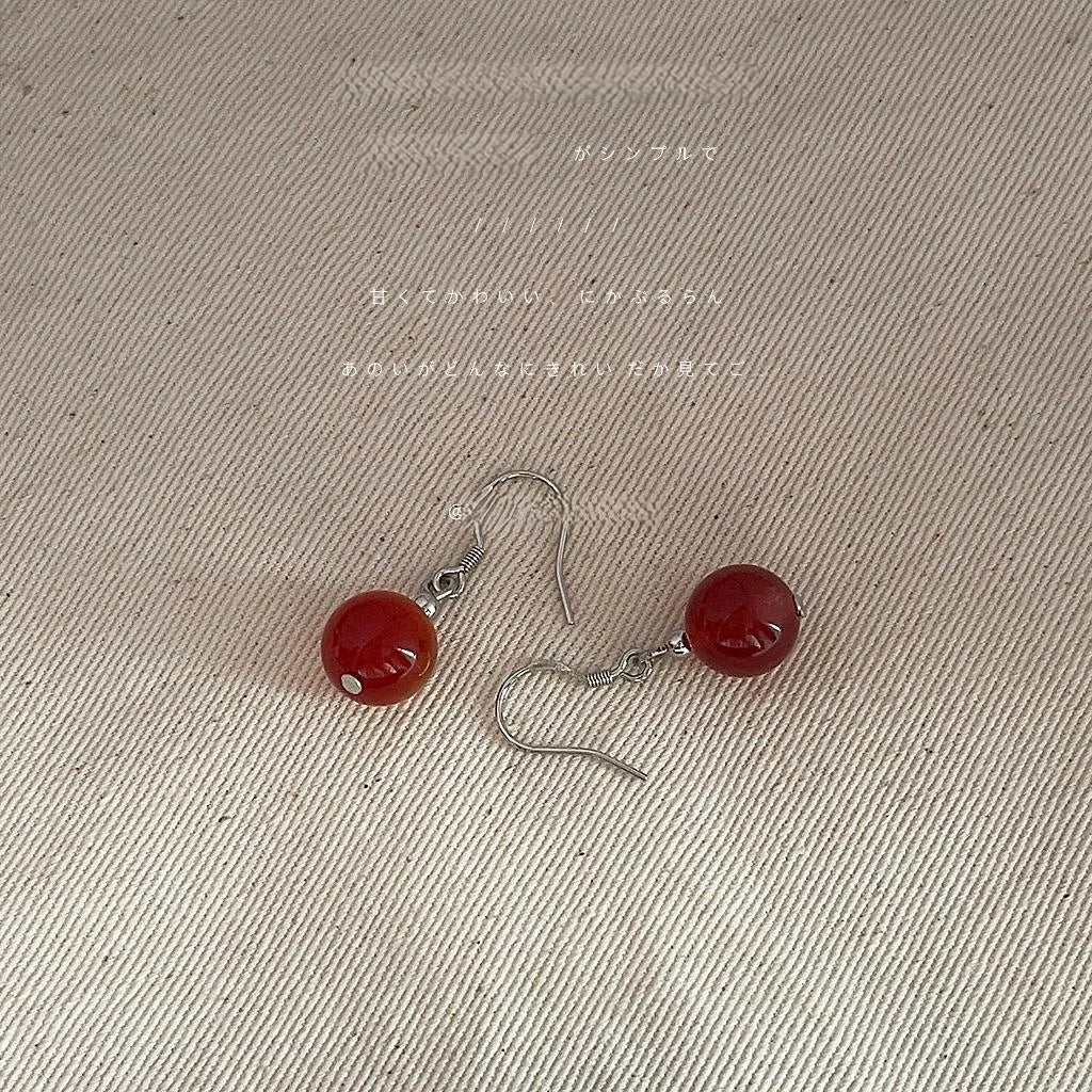 Red Agate Geometric Round Drop Earrings Vintage Palace Style Silver Plated Handmade Jewelry