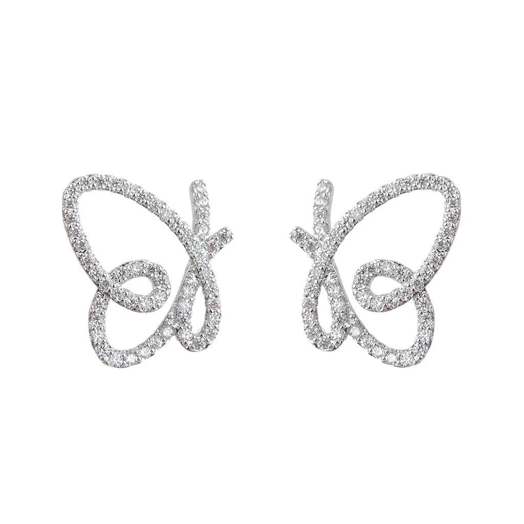 Original Design Micro Pave Zircon Hollow Butterfly Stud Earrings Sweet Niche Copper Jewelry