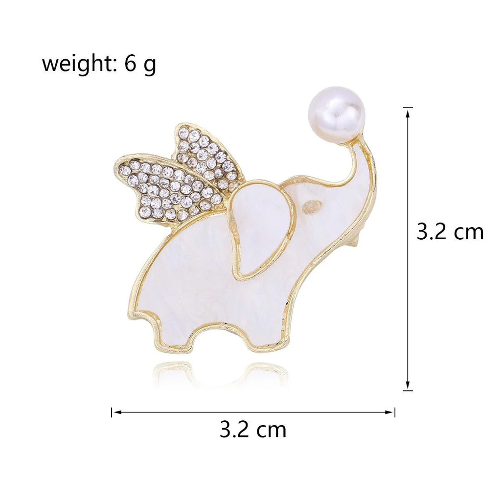 Cute Flying Elephant Mother Of Pearl And Rhinestone Brooch, Silver Alloy Animal Lapel Pin Gift