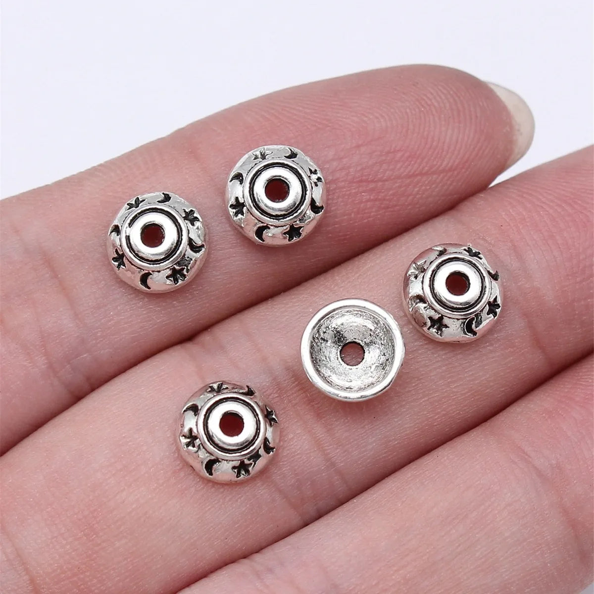 8x8mm 0.43g Multicolor Zinc Alloy Star Moon Bead Cap Jewelry Findings for DIY Bracelet Making