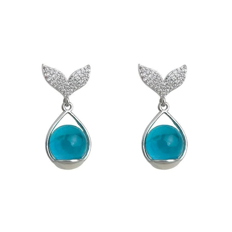 Vacation Style Zircon Micro Pave Copper Glass Fishtail Waterdrop Drop Earrings