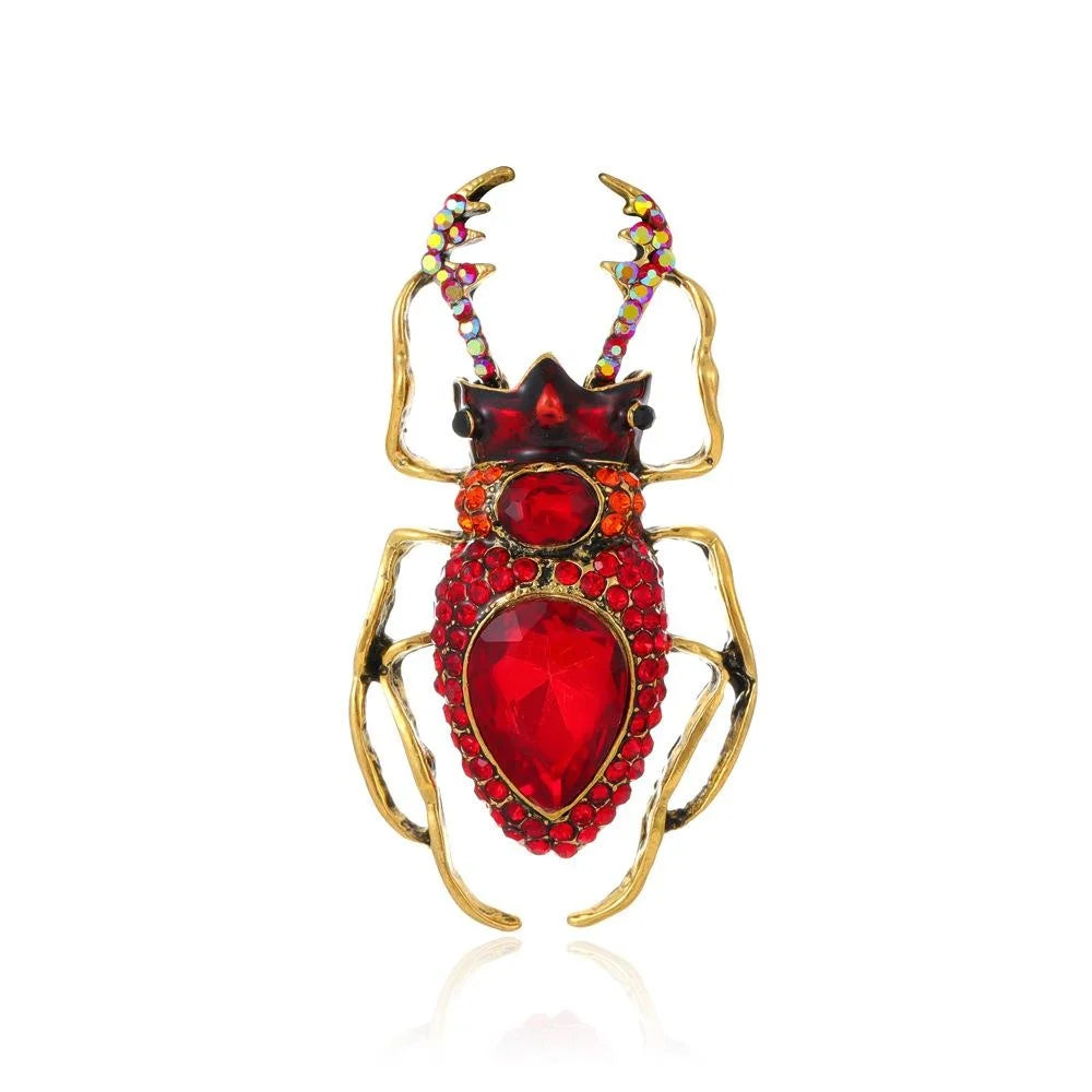 Luxury Blue Rhinestone Beetle Brooch, Gold Alloy Enamel Insect Lapel Pin Corsage Suit Accessory Gift