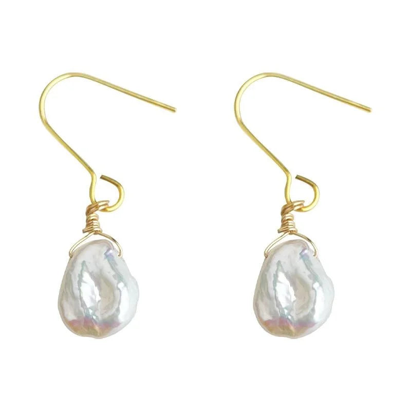 14K Gold Plated Baroque Freshwater Pearl Drop Earrings Handmade Irregular Minimalist Jewelry