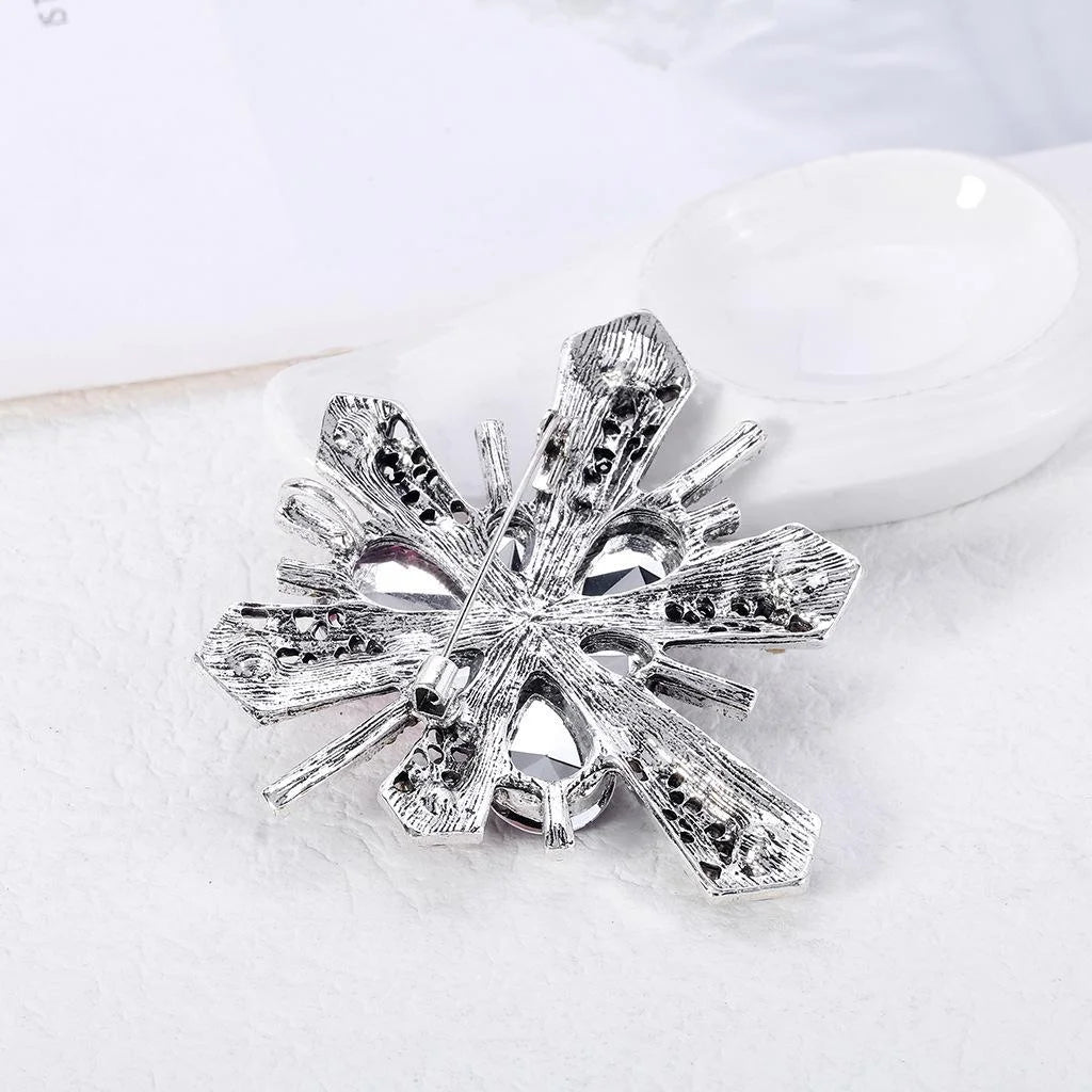 Vintage Pink Acrylic Gem Flower Brooch With Rhinestone Alloy Burst Design, Elegant Lapel Pin Gift