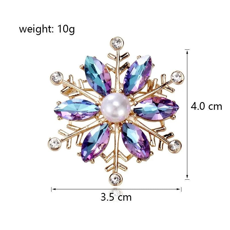 Elegant AB Crystal Snowflake Brooch With Faux Pearl, Gold Alloy Rhinestone Lapel Pin Suit Accessory Gift