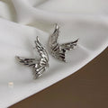 Silver Tone Copper Hollow Elf Wing Butterfly Stud Earrings, Cool Minimalist Fashion Jewelry