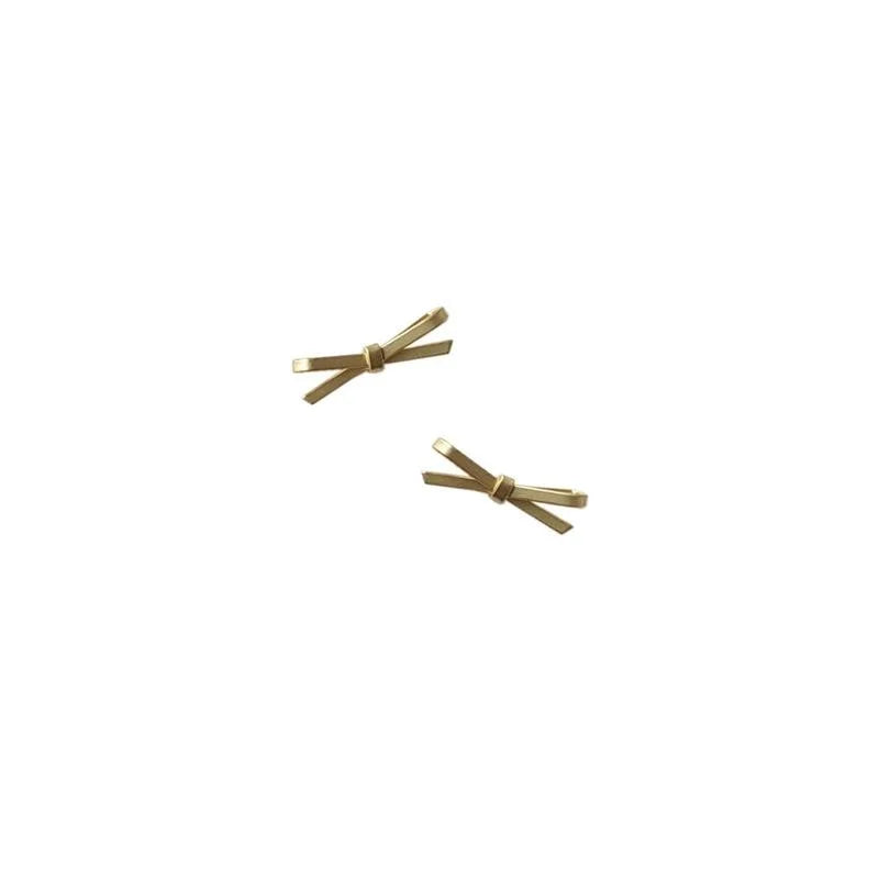 Korean Style Mini Bow Stud Earrings Matte Gold Plated Copper Simple Jewelry