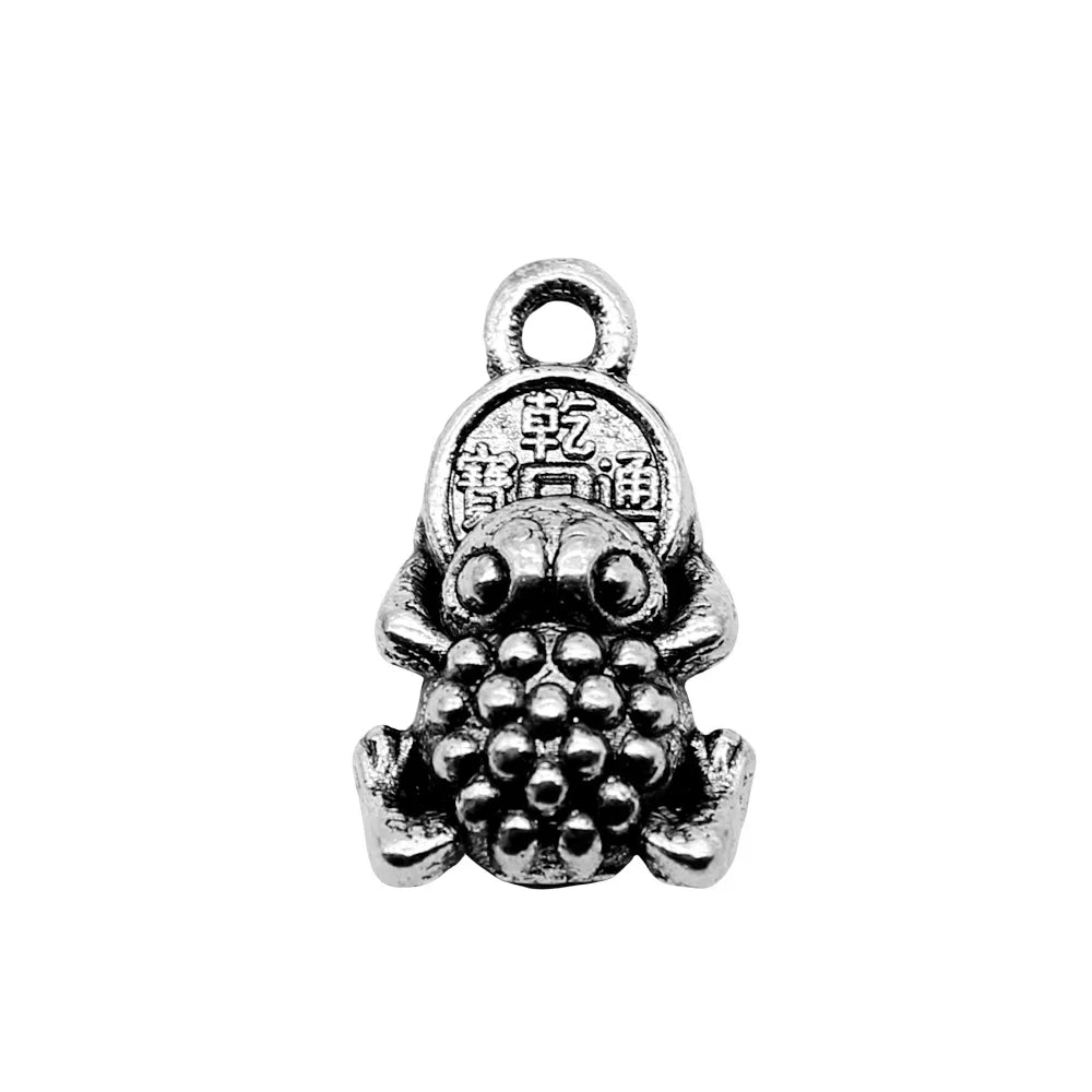 17x11mm 1.9g Antique Silver Copper Coin Frog Charm Pendant for DIY Necklace Bracelet Jewelry Making