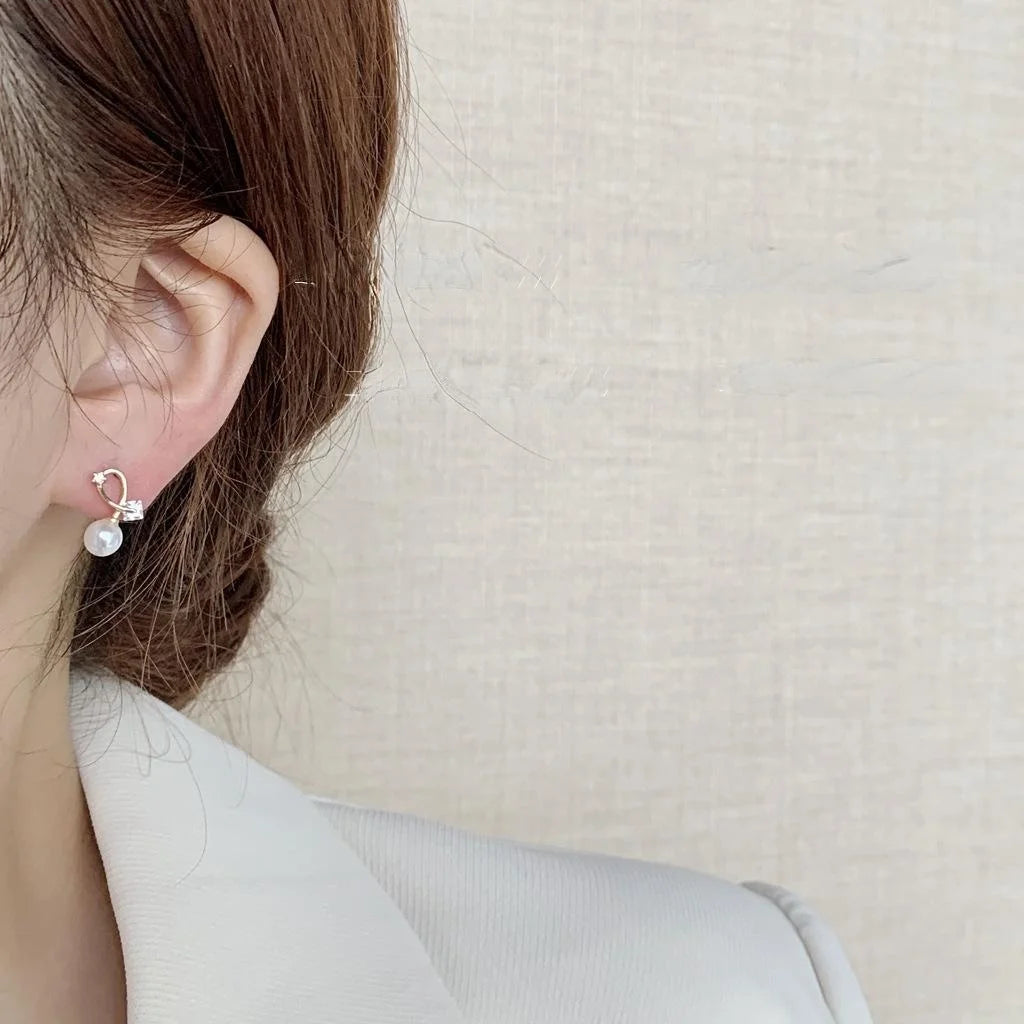 Korean Japanese Irregular Geometric Copper Stud Earrings With Cross Pearl Zircon Design