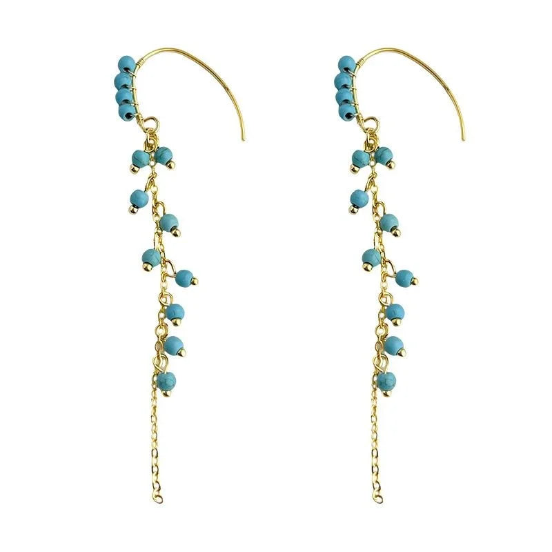 Original Design Long Tassel Drop Earrings Copper Faux Turquoise Ethnic Vintage Geometric Jewelry