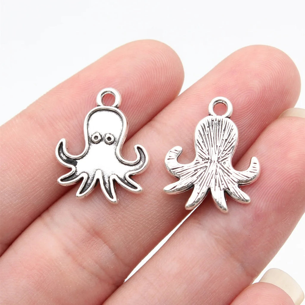 20x16mm 1.25g Antique Silver Zinc Alloy Octopus Fish Charm Pendant for Necklace Bracelet DIY Jewelry