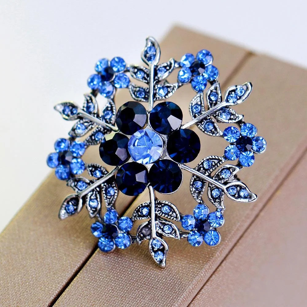 Elegant Snowflake Rhinestone Brooch With Blue Zircon Crystals, Women's Lapel Pin Corsage Bag Suit Accessory