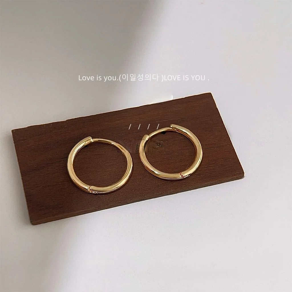 Vintage Minimalist Copper Round Hoop Stud Earrings Smooth Metal Geometric Everyday Jewelry
