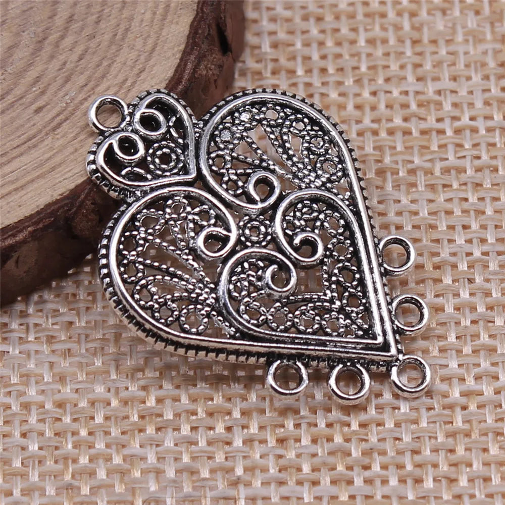 35x25mm 2.6g Antique Silver Zinc Alloy Openwork Teardrop Connector Charms for DIY Earrings