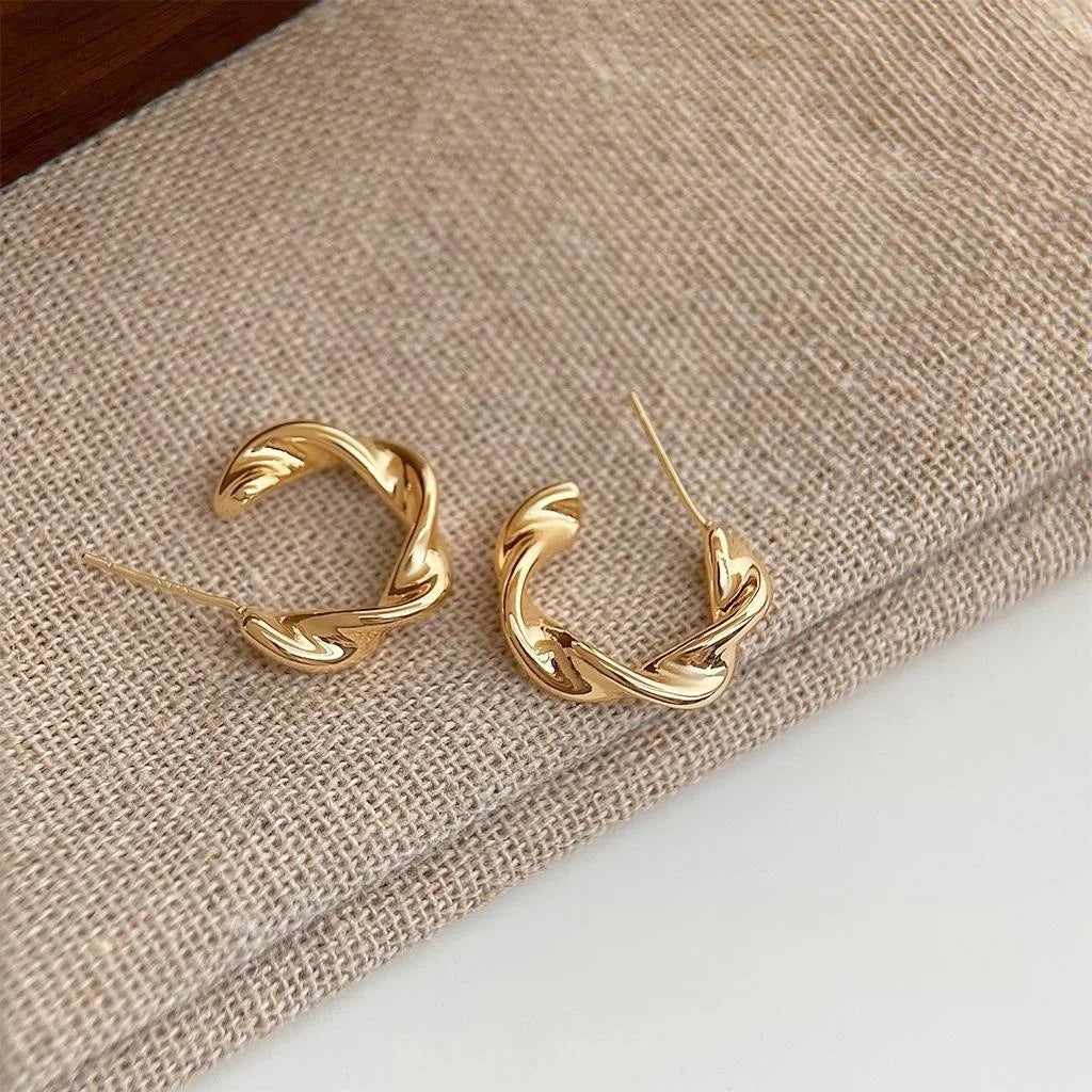 14K Plated Copper Mobius Twist Drop Earrings Minimalist Geometric Commuter Jewelry