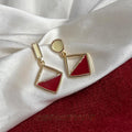 14K Gold Plated Red Contrast Square Geometric Hong Kong Retro Drop Earrings