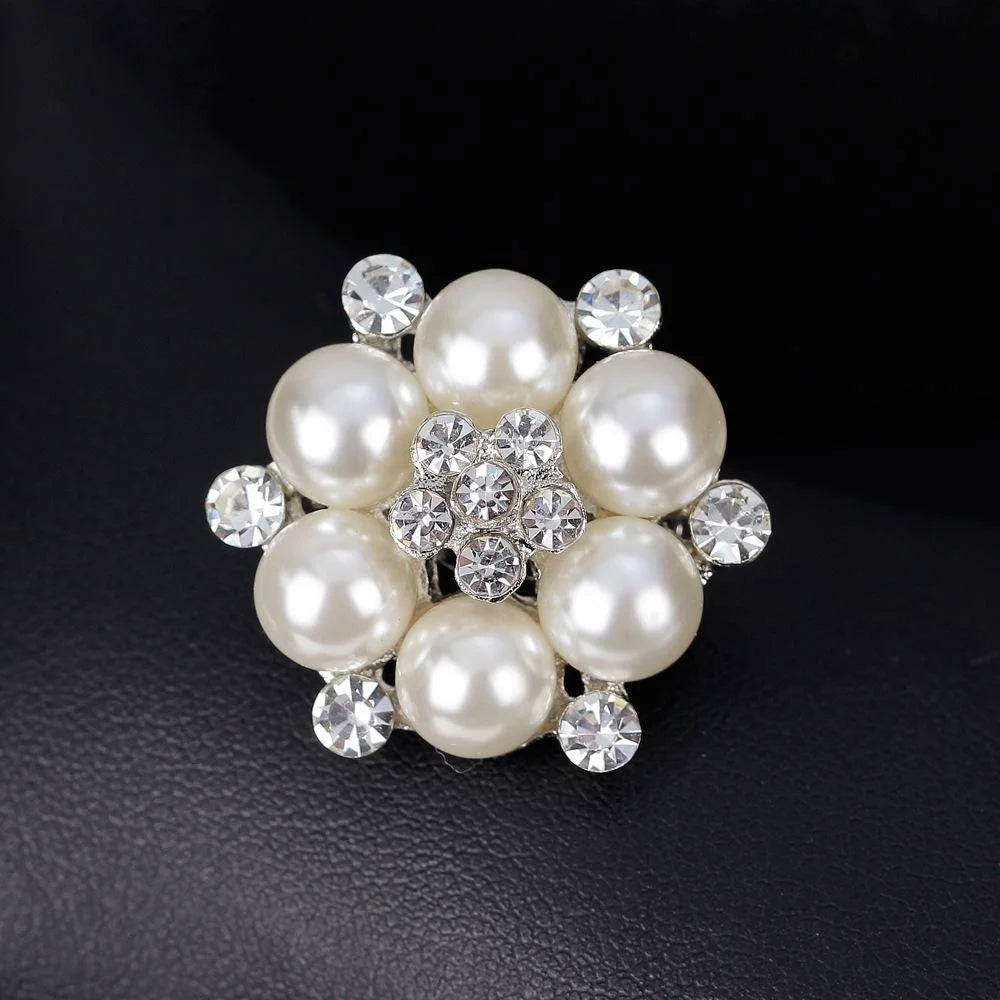 Elegant Pearl Cluster Brooch With Sparkling Rhinestones, Luxury Floral Lapel Pin Corsage For Suit Gift