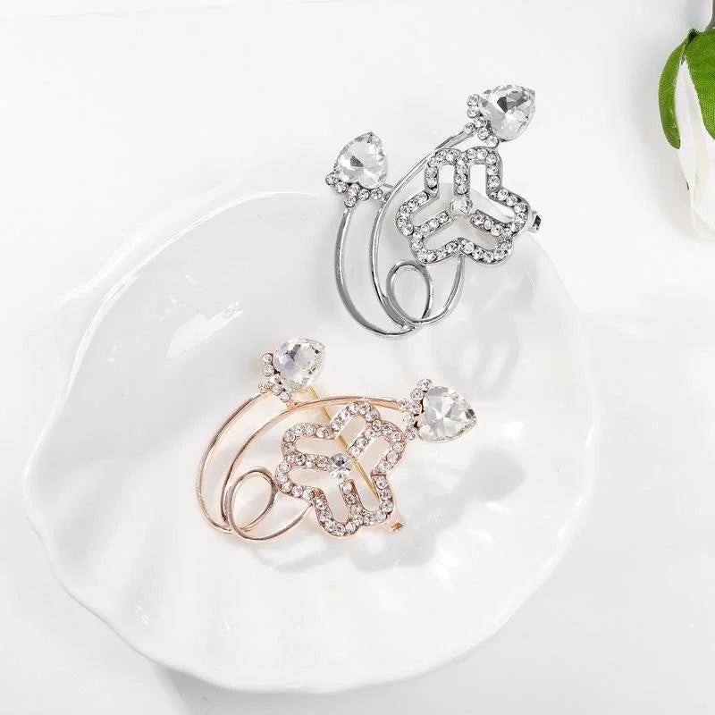 Elegant Rhinestone Flower Women's Federation Logo Brooch, Rose Gold Alloy Lapel Pin Suit Accessory Gift