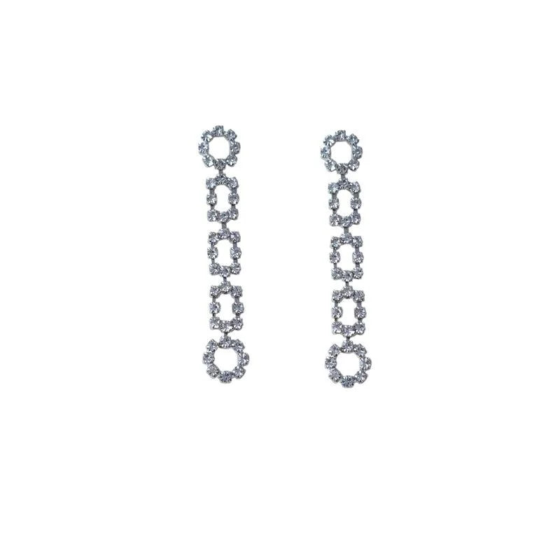 14K Plated Copper Long Geometric Rhinestone Line Drop Earrings Light Luxury Fashion
