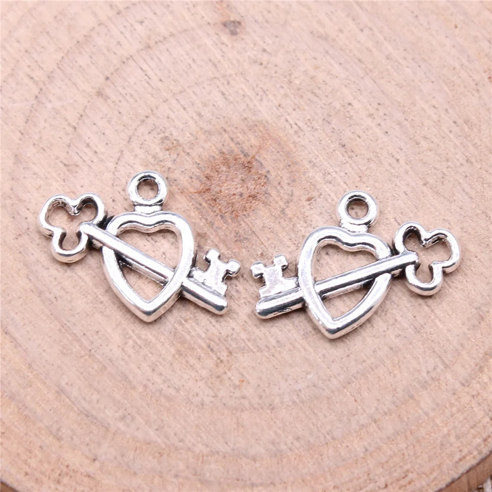 19x12mm 0.9g Multicolor Zinc Alloy Key Heart Charm Pendant for DIY Necklace Bracelet Making