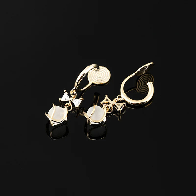 Elegant Cat Eye Stone Spiral Disc Bow Alloy Zircon Stud & Clip On No Piercing Dangle Earrings