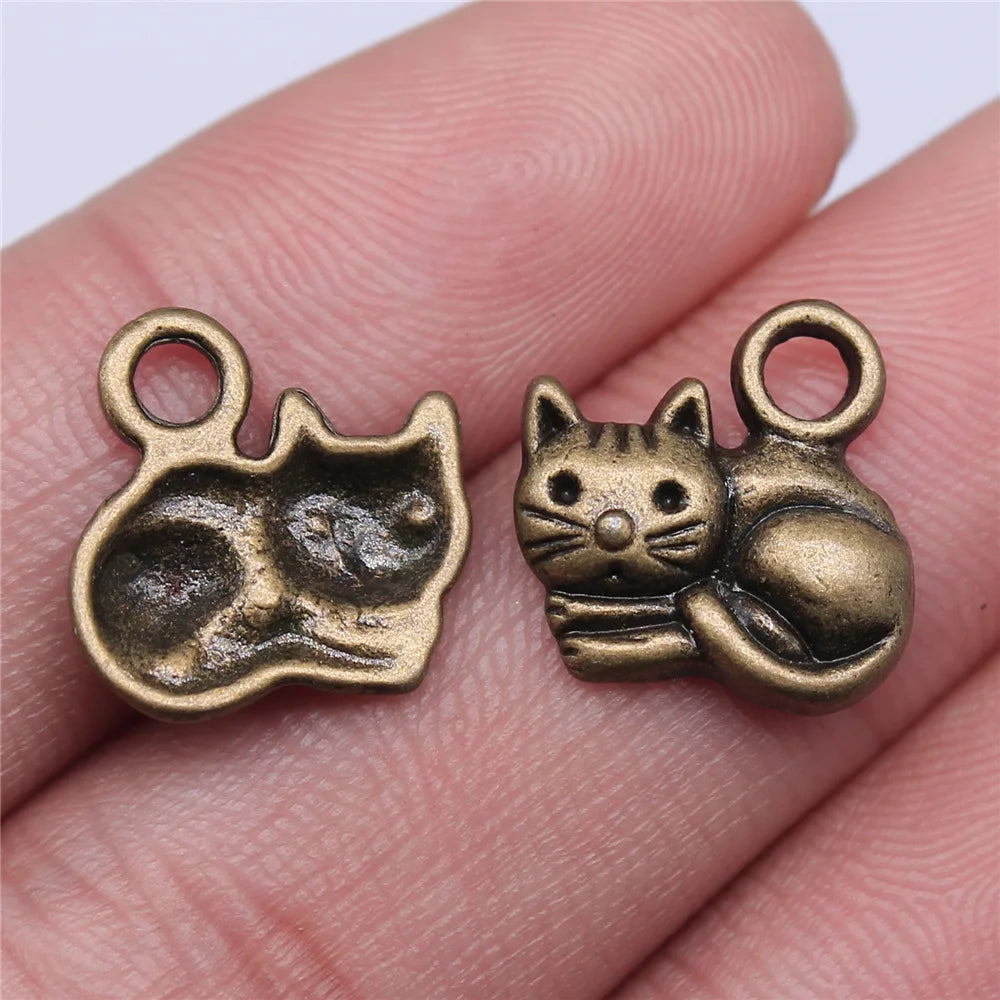 15x13mm 1.5g Multicolor Zinc Alloy Cat Charm Pendant for DIY Cute Animal Bracelet Necklace Making