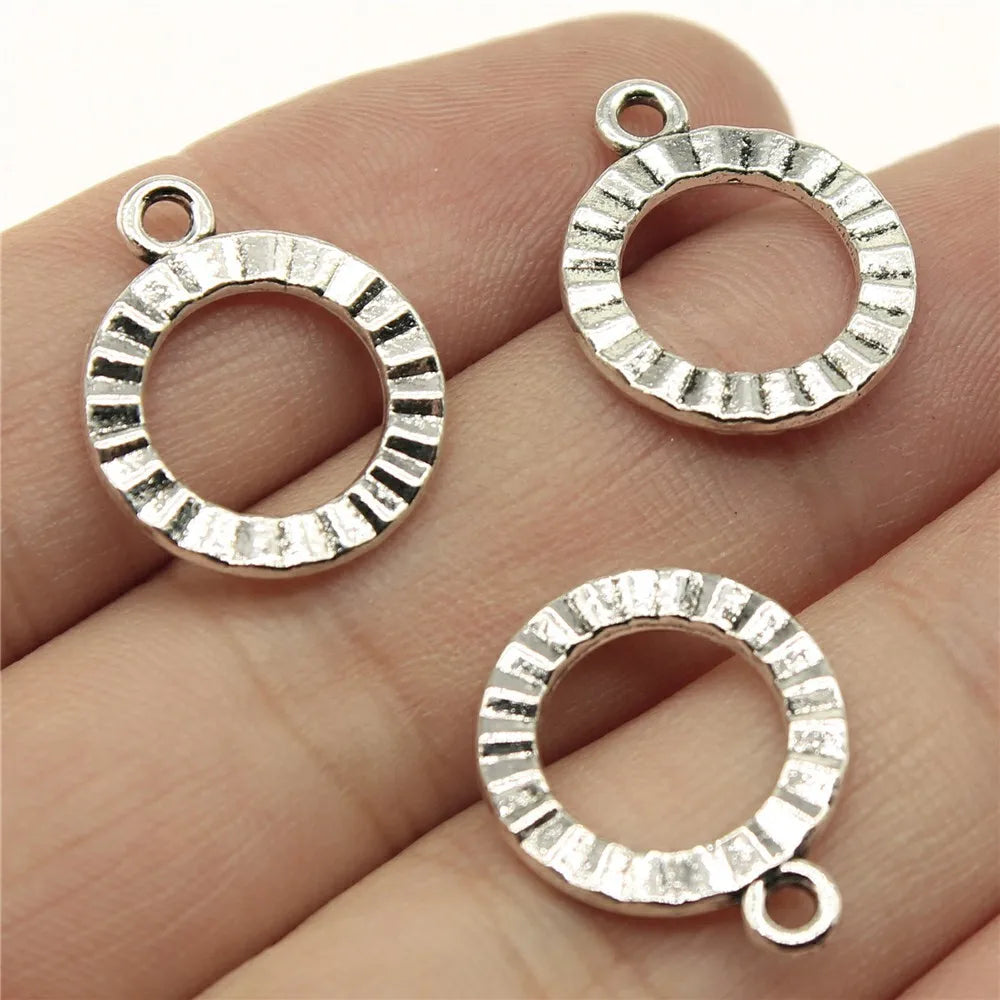 19x16mm 1.2g Multicolor Zinc Alloy Textured Round Ring Double Sided Charm Pendant for DIY Necklace Bracelet Making