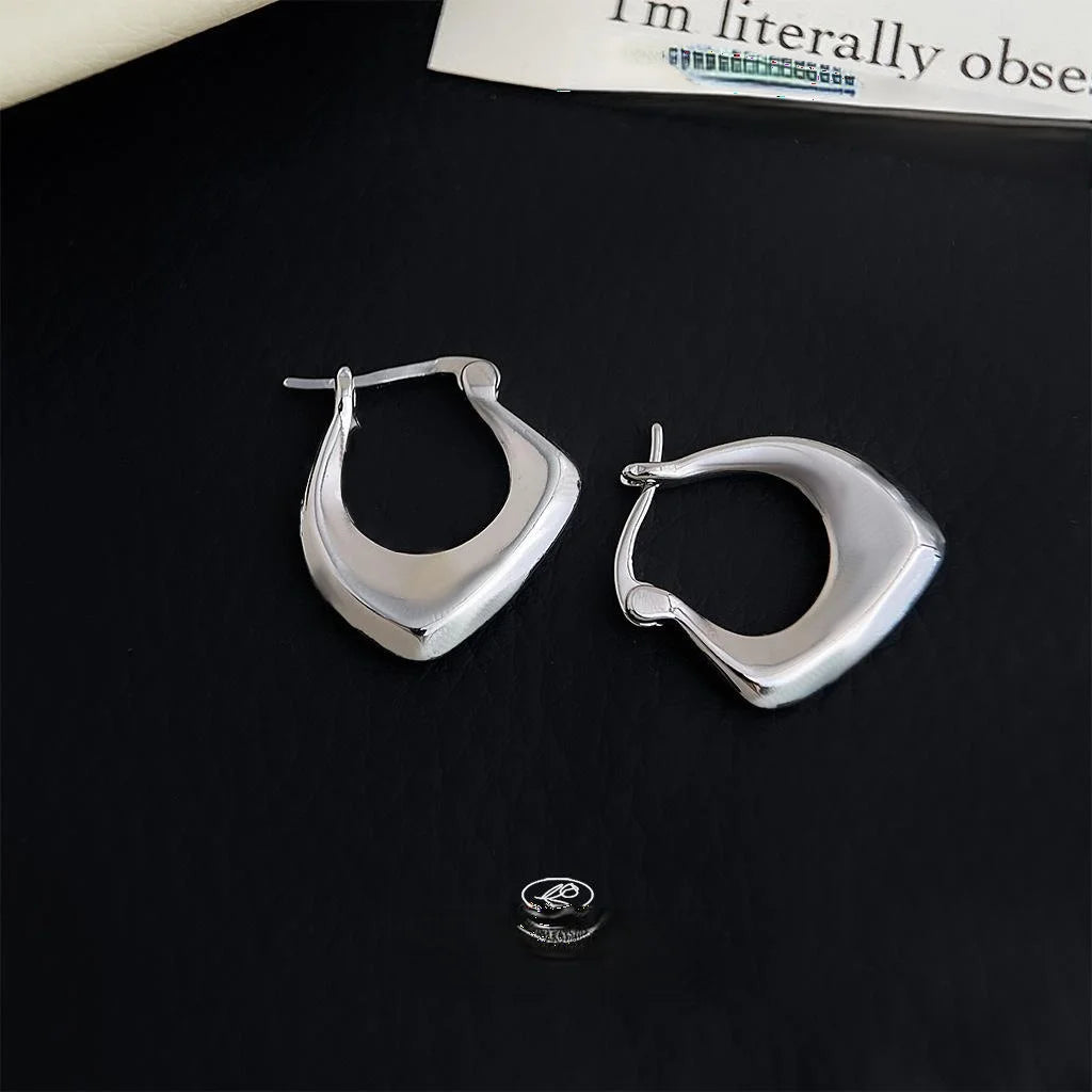 Silver Tone Copper Irregular Geometric Drop Earrings Minimalist Sweet Cool Ear Jewelry